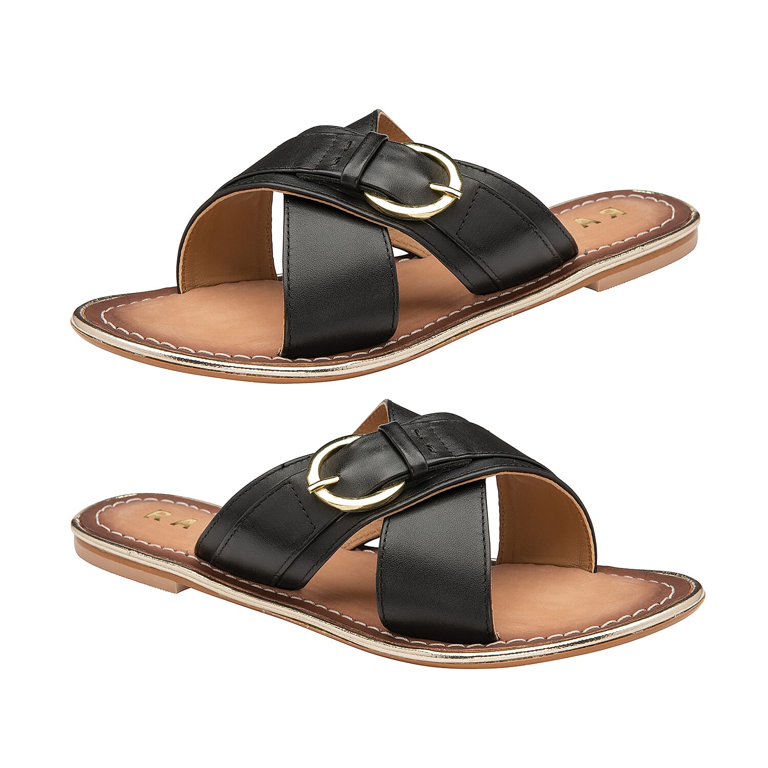 RAVEL Black Nola Leather Flat Sandals (Size 4)