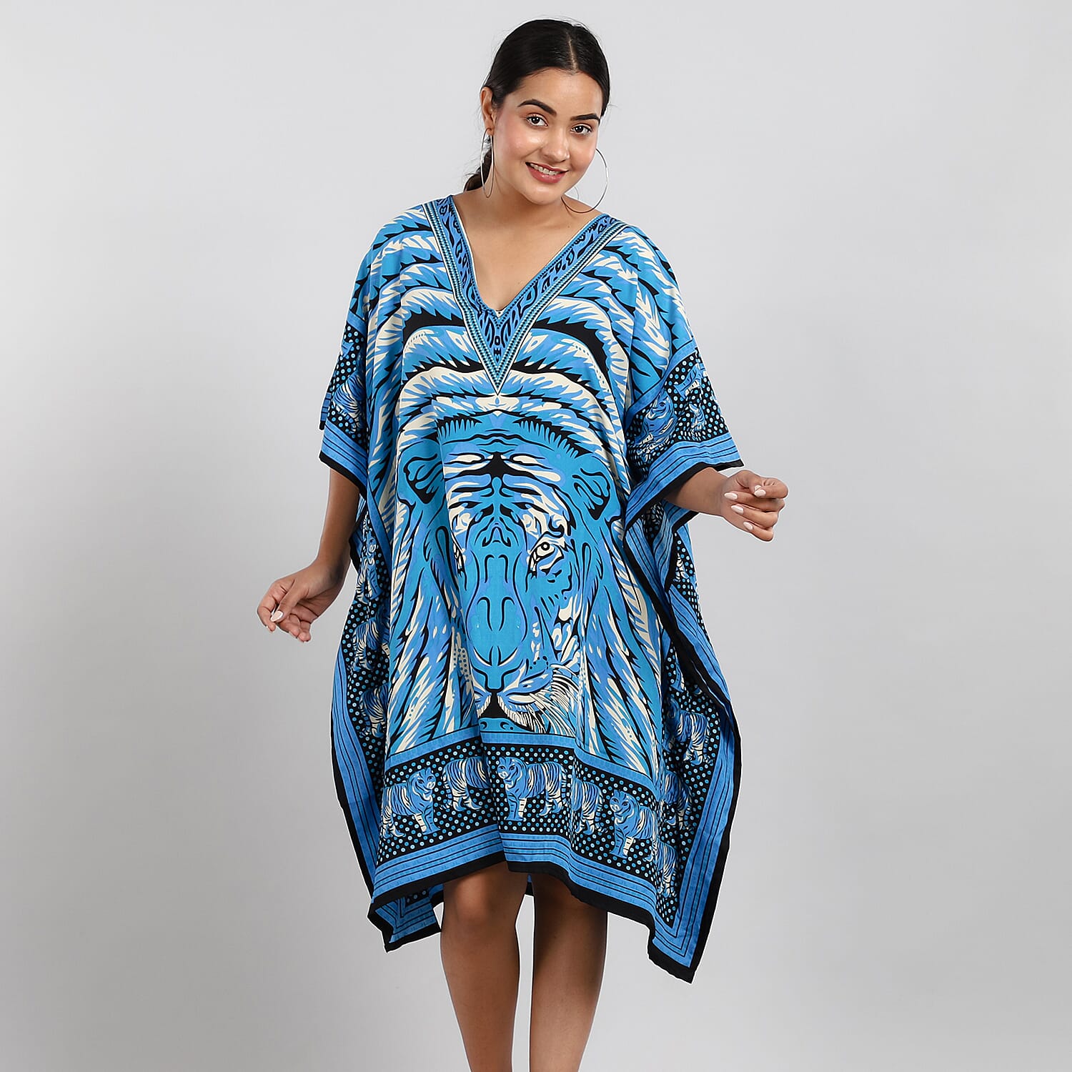 JOVIE Tropic Tiger Printed Short Kaftan - Blue & Multi