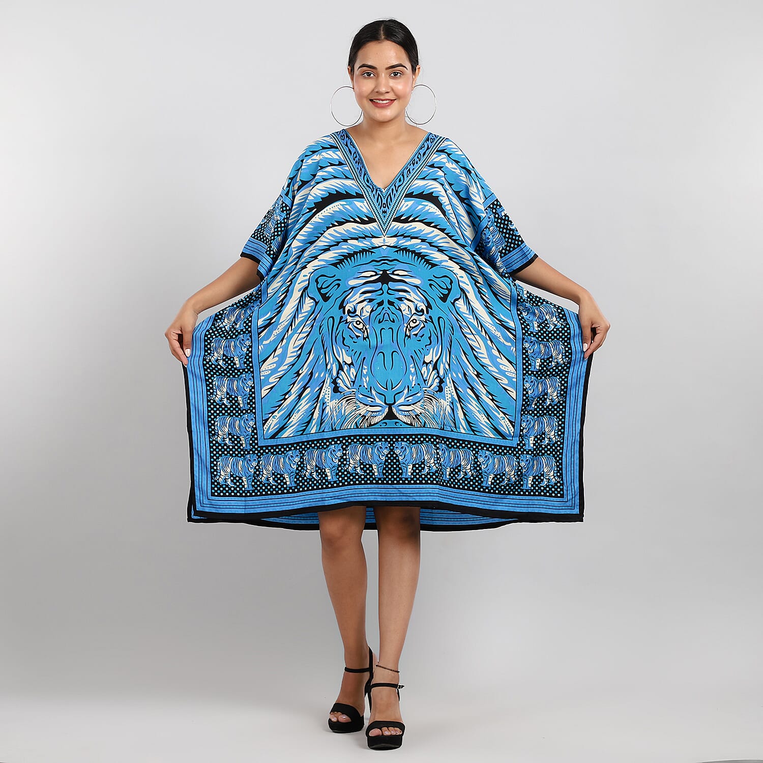 JOVIE Tropic Tiger Printed Short Kaftan - Blue & Multi