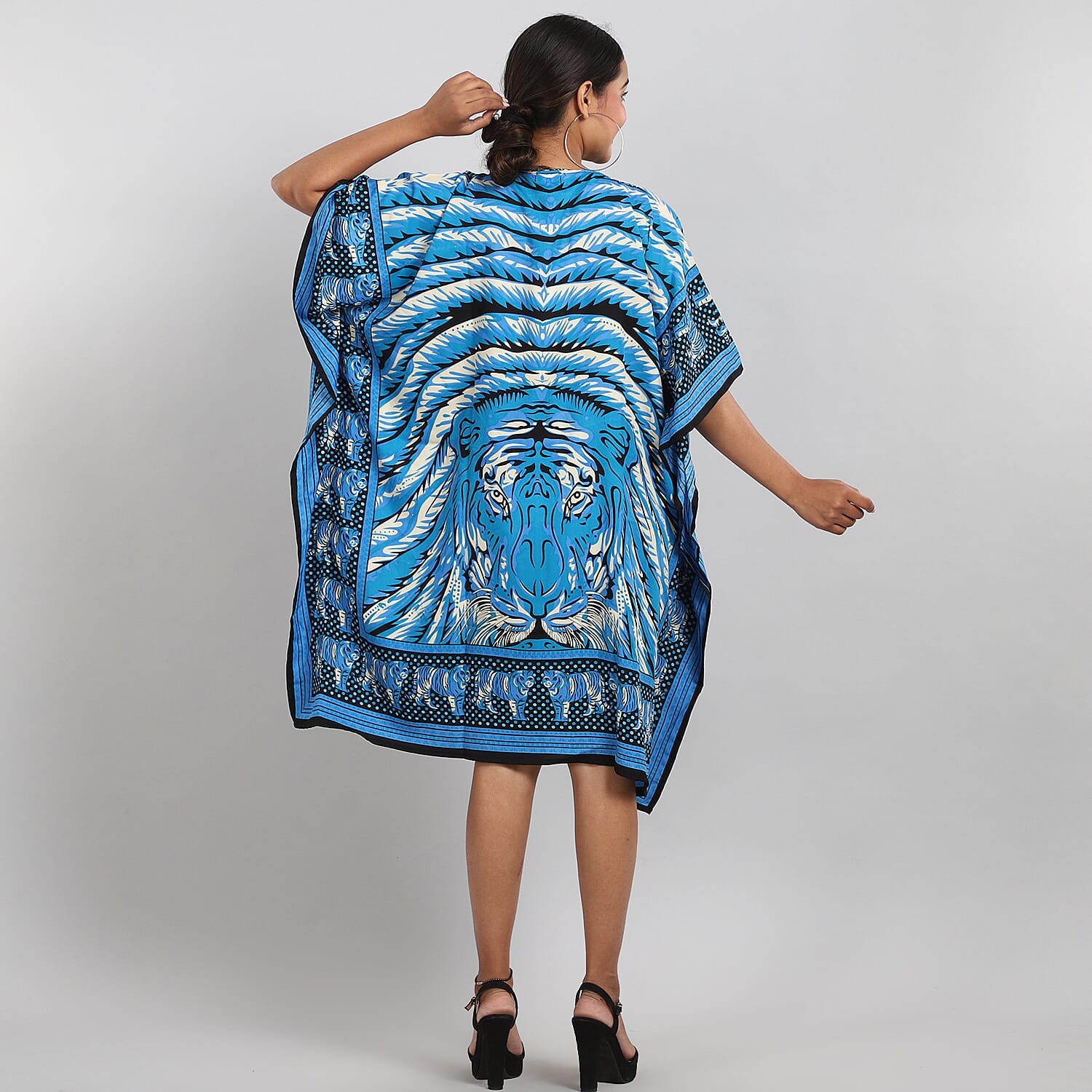 JOVIE Tropic Tiger Printed Short Kaftan - Blue & Multi