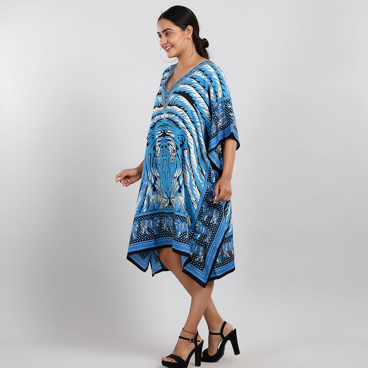 JOVIE Tropic Tiger Printed Short Kaftan - Blue & Multi