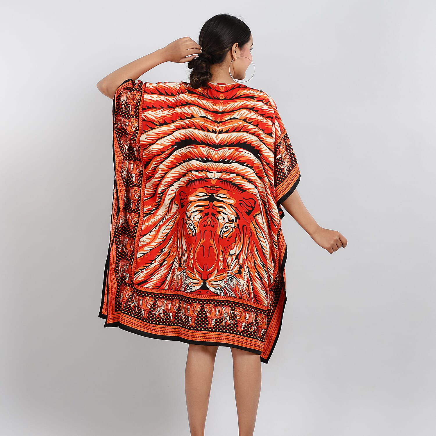 JOVIE Tropic Tiger Printed Short Kaftan (Size 95x80 Cm) - Orange & Multi