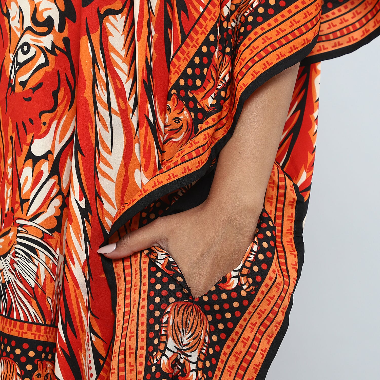 JOVIE Tropic Tiger Printed Short Kaftan (Size 95x80 Cm) - Orange & Multi