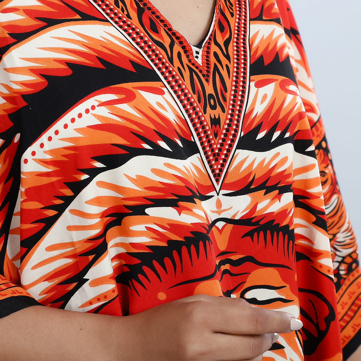 JOVIE Tropic Tiger Printed Short Kaftan (Size 95x80 Cm) - Orange & Multi