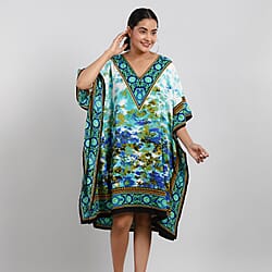 TAMSY Tropic Floral Printed Short Kaftan - Blue & Multi