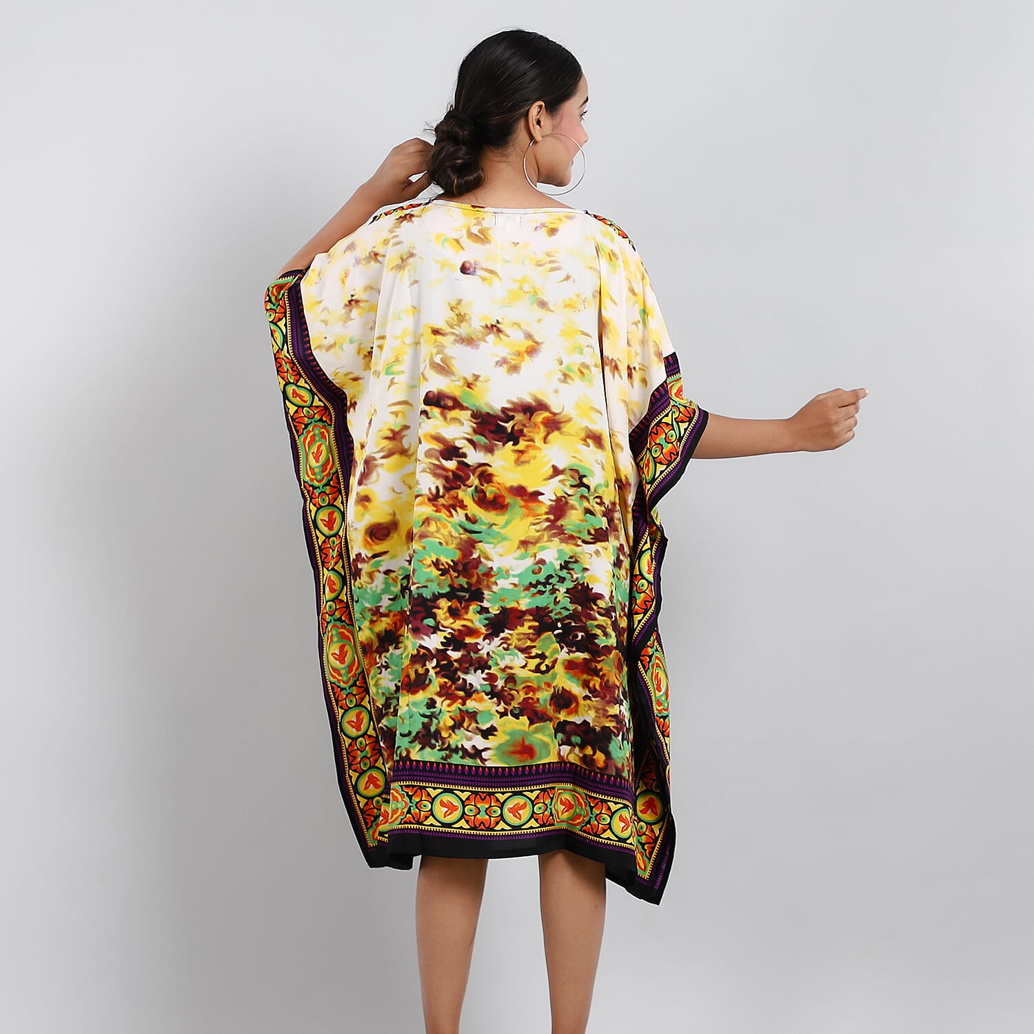 TAMSY Floral Printed Short Kaftan (Size 95x80 Cm) - Yellow & Multi