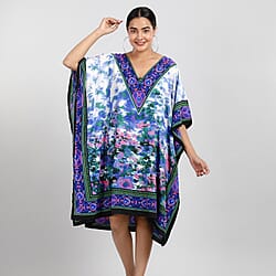 TAMSY Tropic Floral Printed Short Kaftan - Blue & Multi