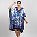 TAMSY Tropic Floral Printed Short Kaftan - Blue & Multi