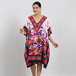 TAMSY Tropic Floral Printed Short Kaftan - Blue & Multi