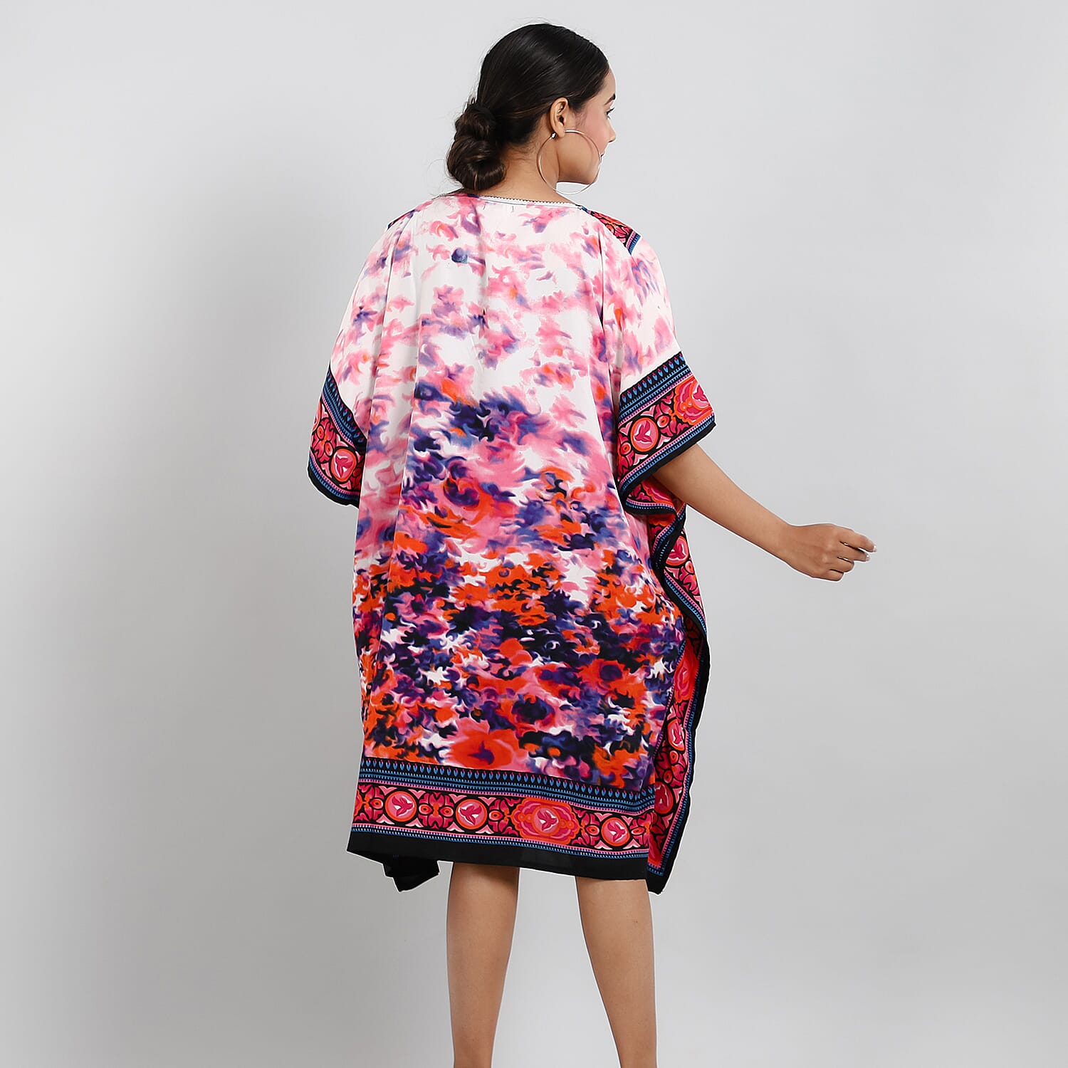 TAMSY Tropic Floral Printed Short Kaftan (Size 95x78 Cm) - Red & Multi