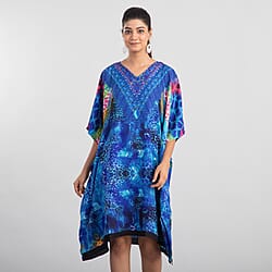 TAMSY Animal Fantasy Printed Short Kaftan - Blue & Multi