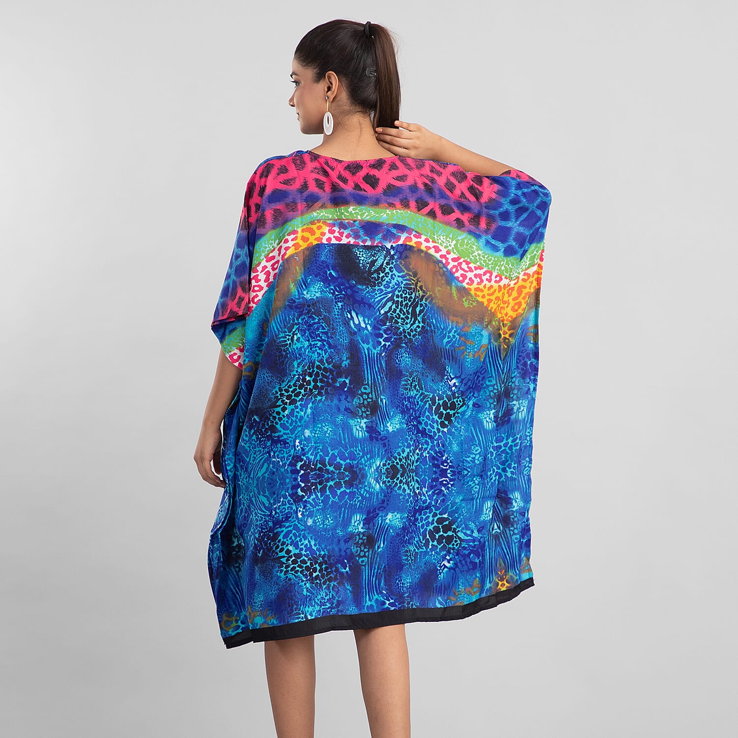 TAMSY Animal Fantasy Printed Short Kaftan - Blue & Multi