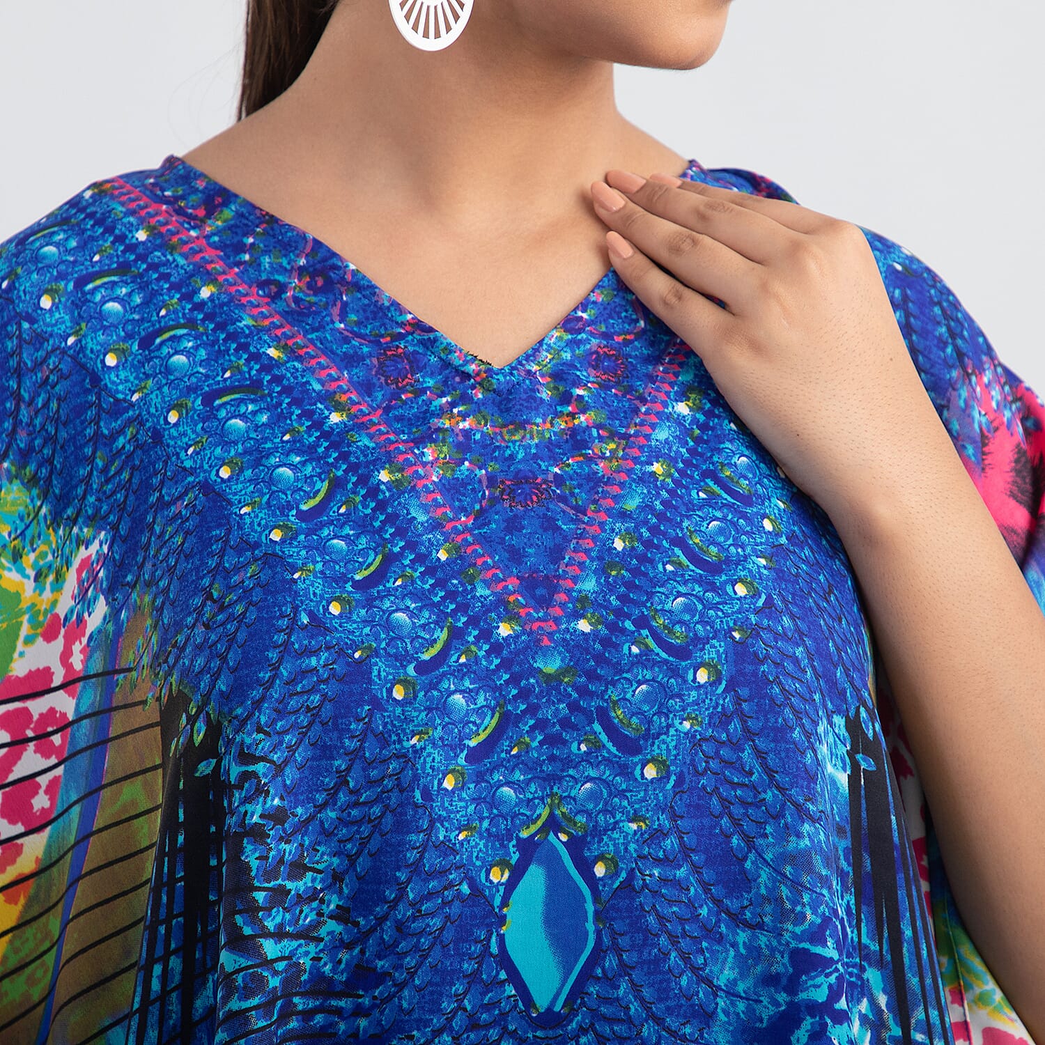 TAMSY Animal Fantasy Printed Short Kaftan - Blue & Multi