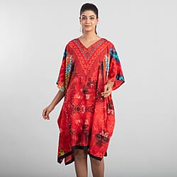 TAMSY Animal Fantasy Printed Short Kaftan - Blue & Multi