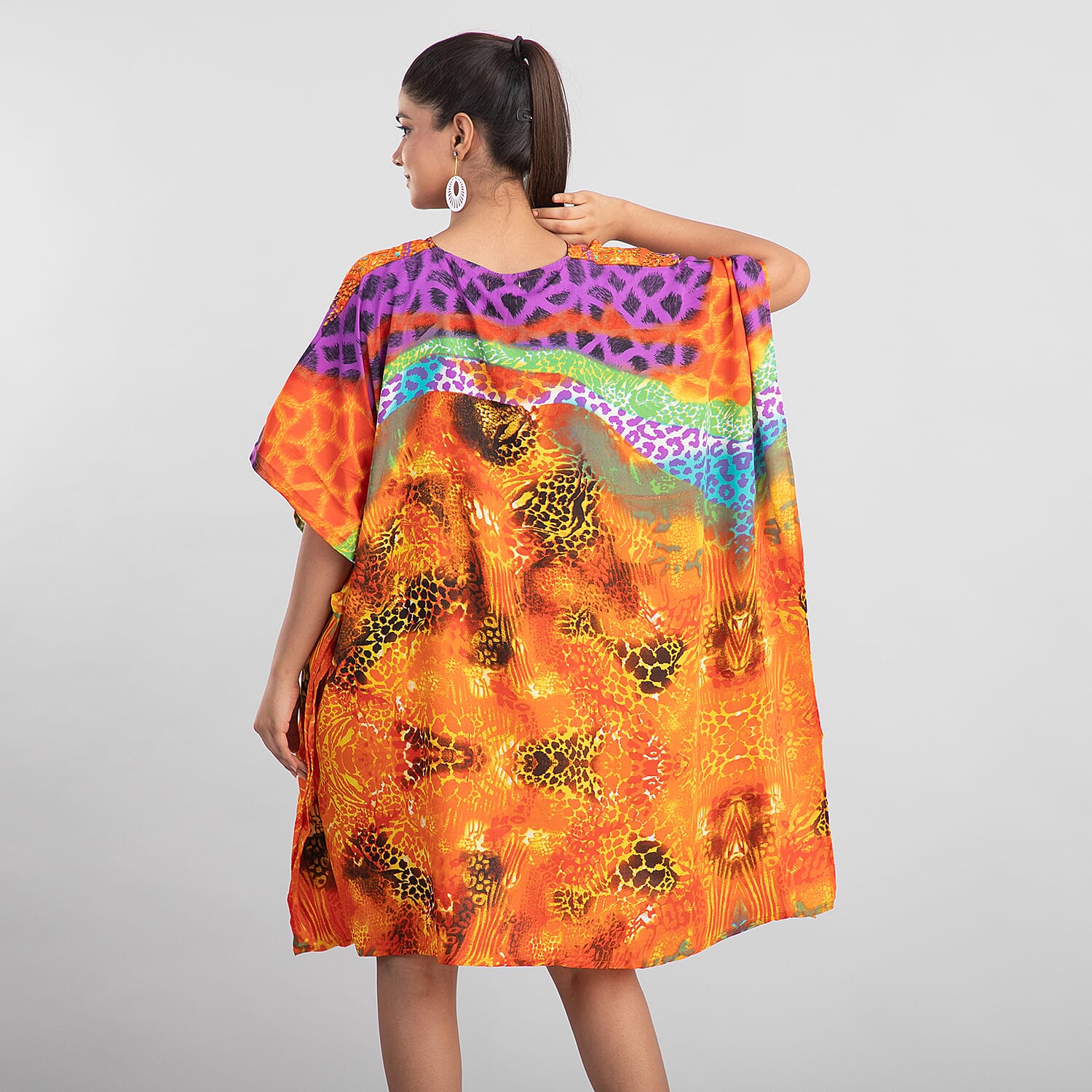 TAMSY Animal Fantasy Printed Short Kaftan (Size 95x78 Cm) - Yellow & Orange