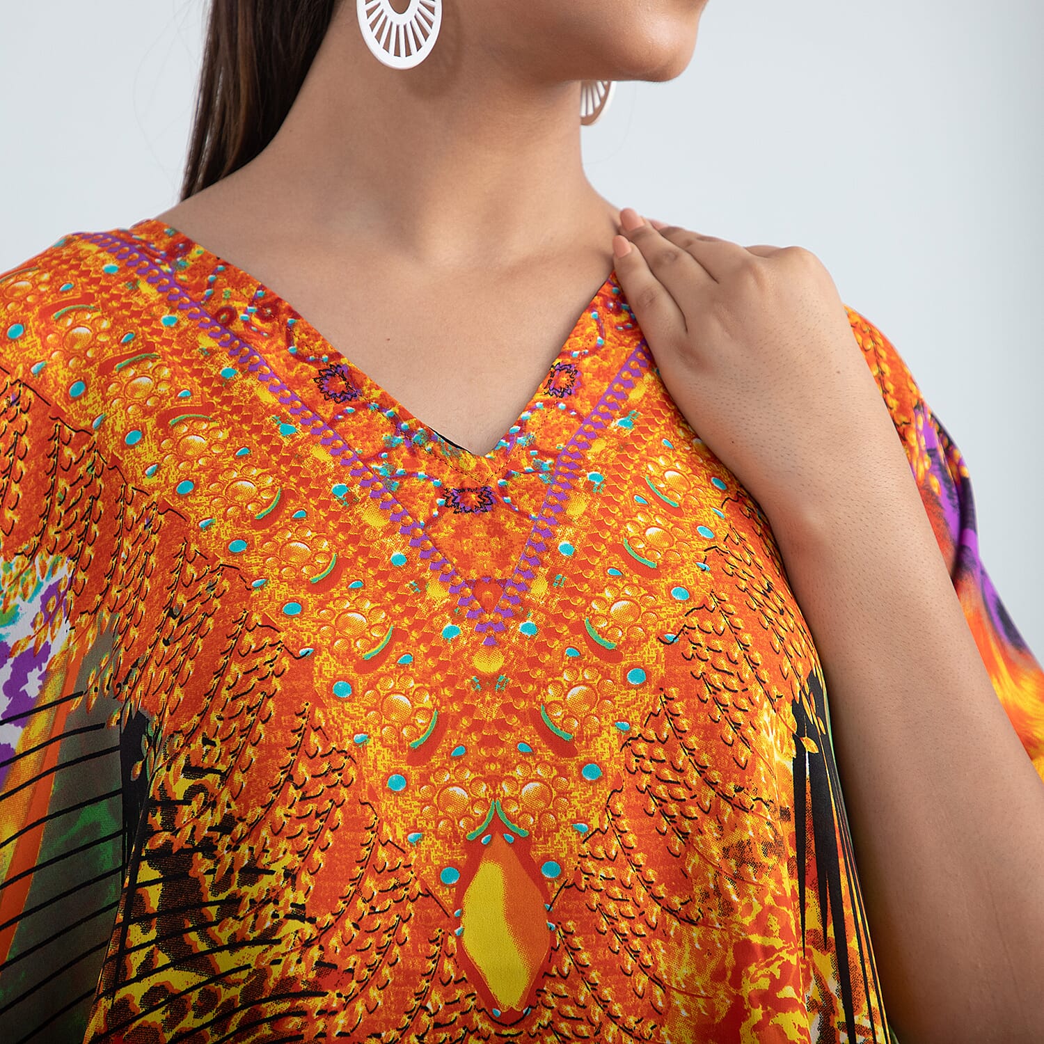 TAMSY Animal Fantasy Printed Short Kaftan (Size 95x78 Cm) - Yellow & Orange