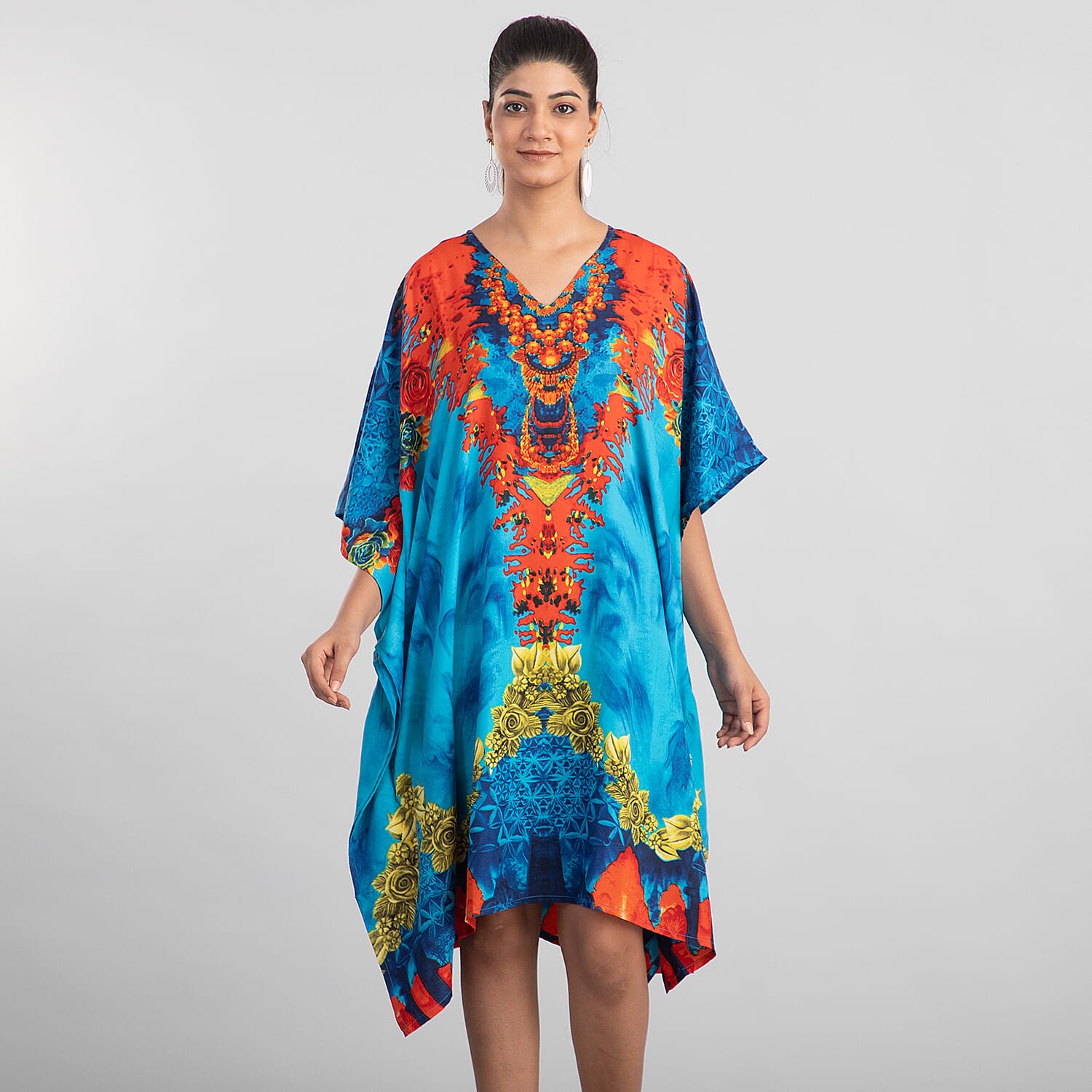 JOVIE Kaleidoscope Printed Short Kaftan - Blue & Multi