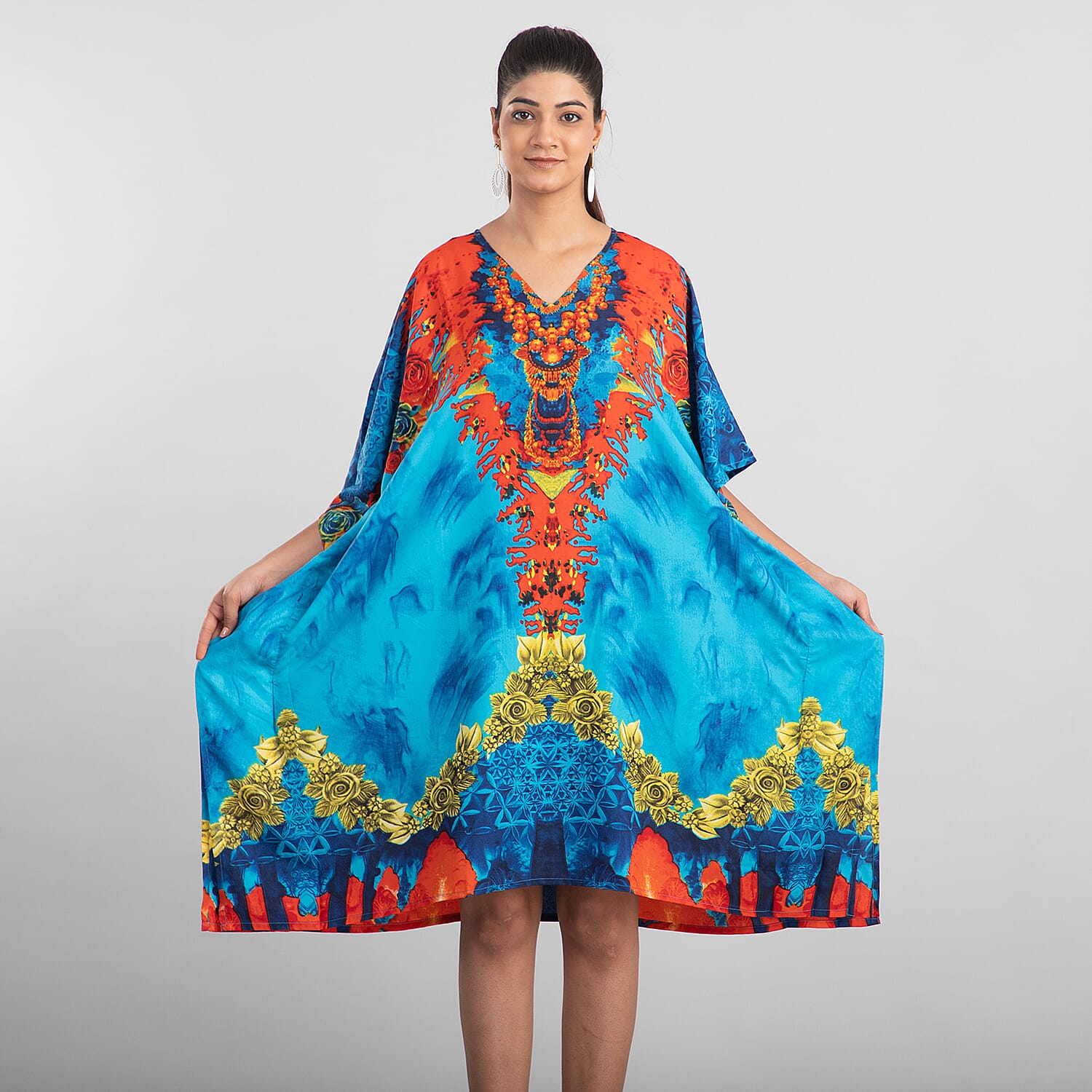 JOVIE Kaleidoscope Printed Short Kaftan - Blue & Multi