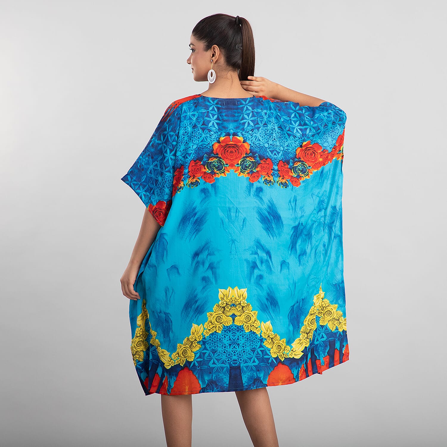 JOVIE Kaleidoscope Printed Short Kaftan - Blue & Multi