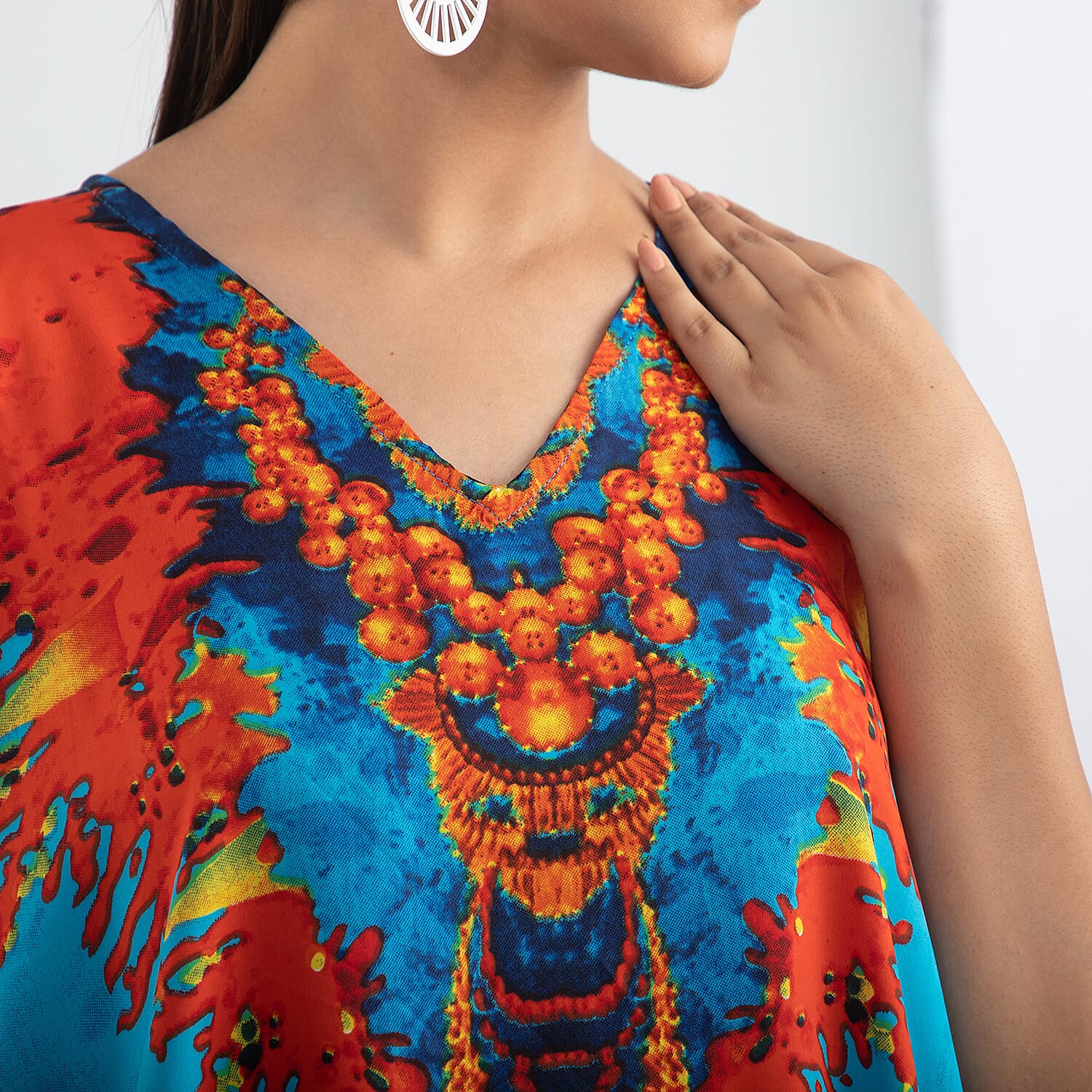 JOVIE Kaleidoscope Printed Short Kaftan - Blue & Multi