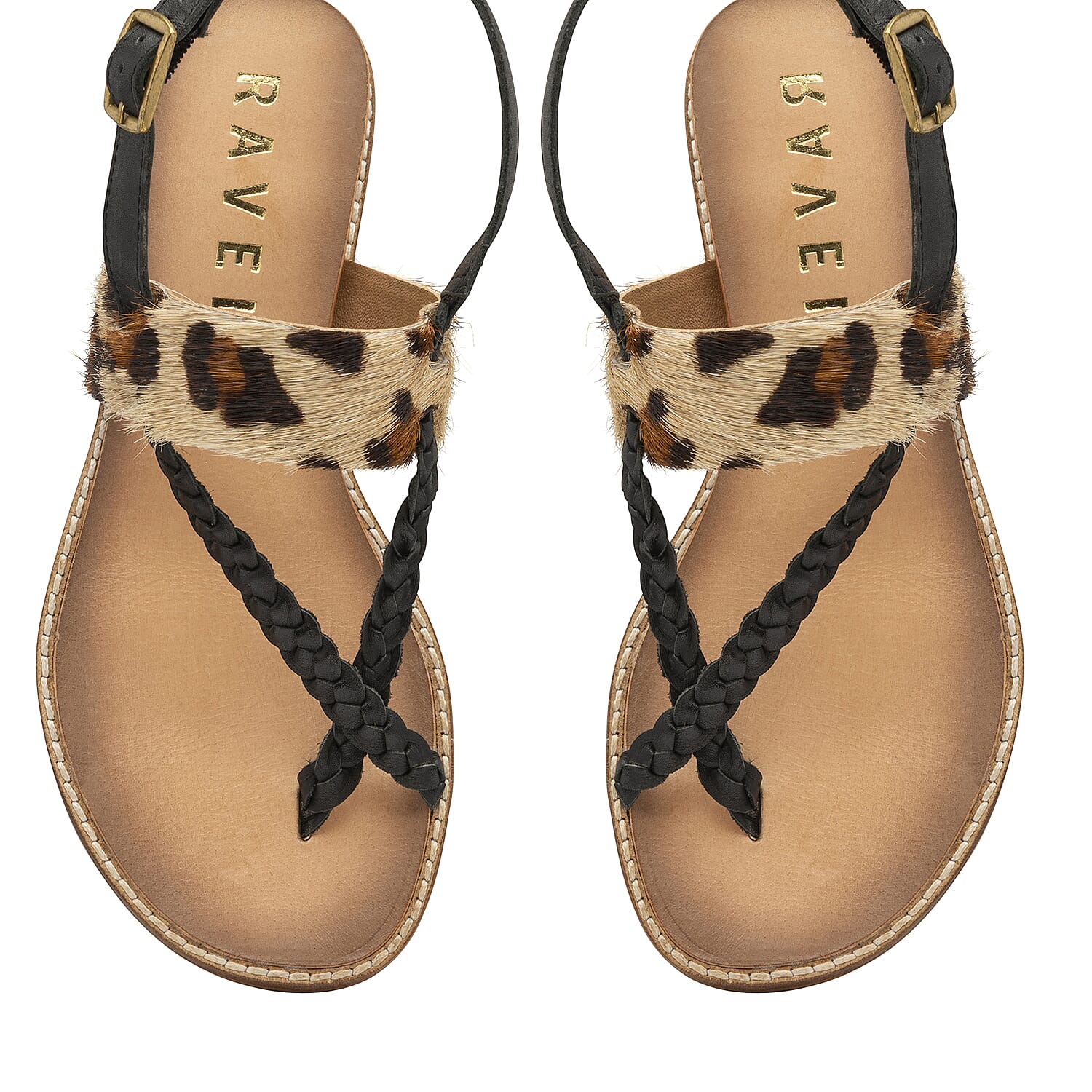 RAVEL Black & Leopard-Print Luna Flat Sandals