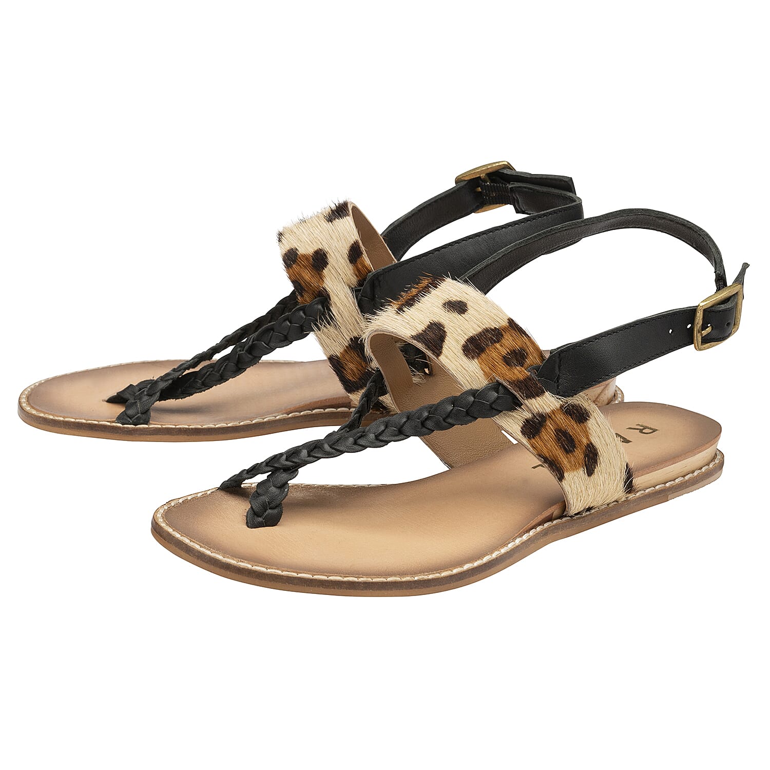 RAVEL Black & Leopard-Print Luna Flat Sandals (Size 5)