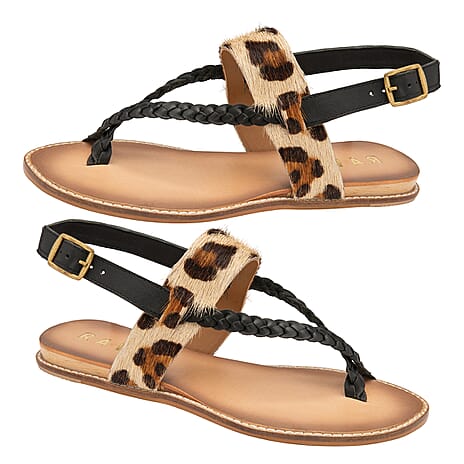 RAVEL Black & Leopard-Print Luna Flat Sandals (Size 5)