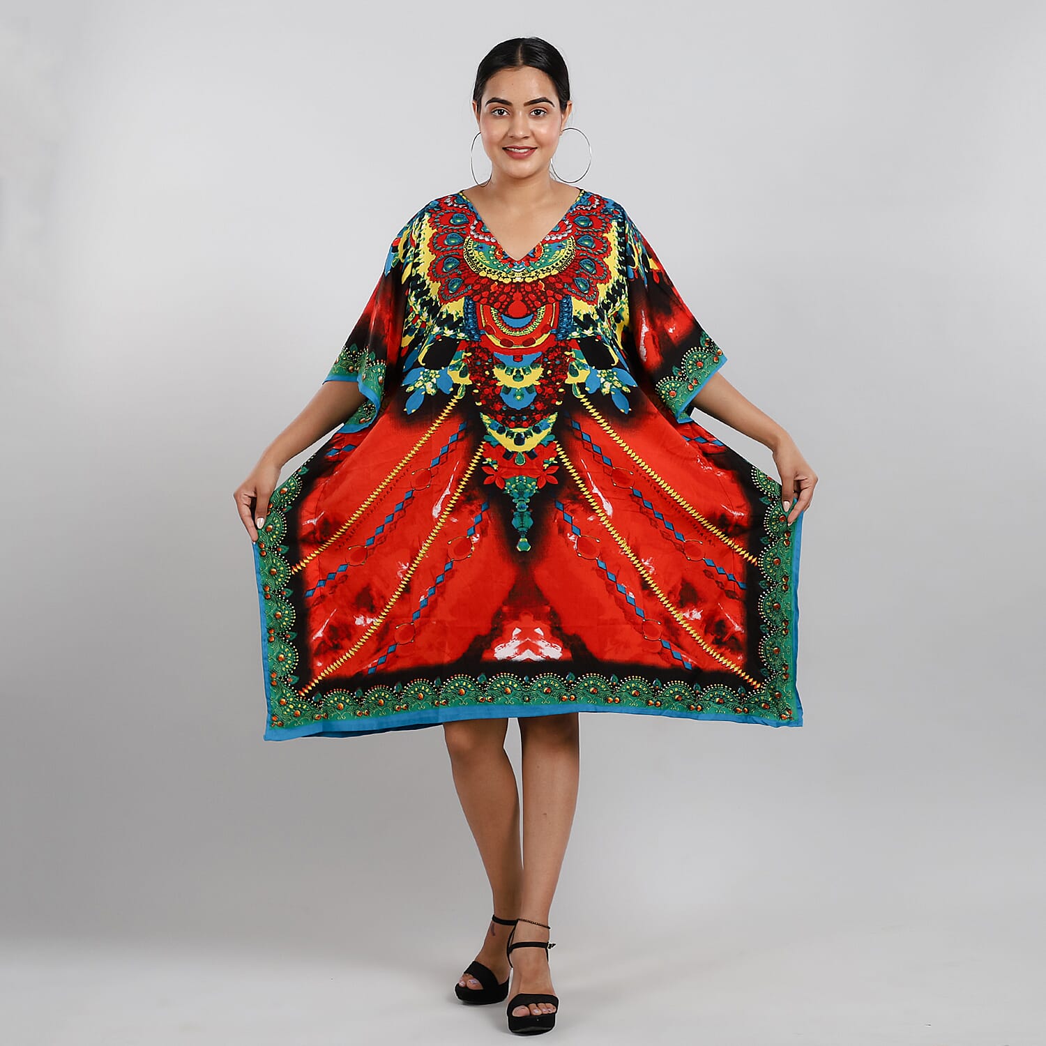 JOVIE Fantasy Printed Short Kaftan - Blue and Multi