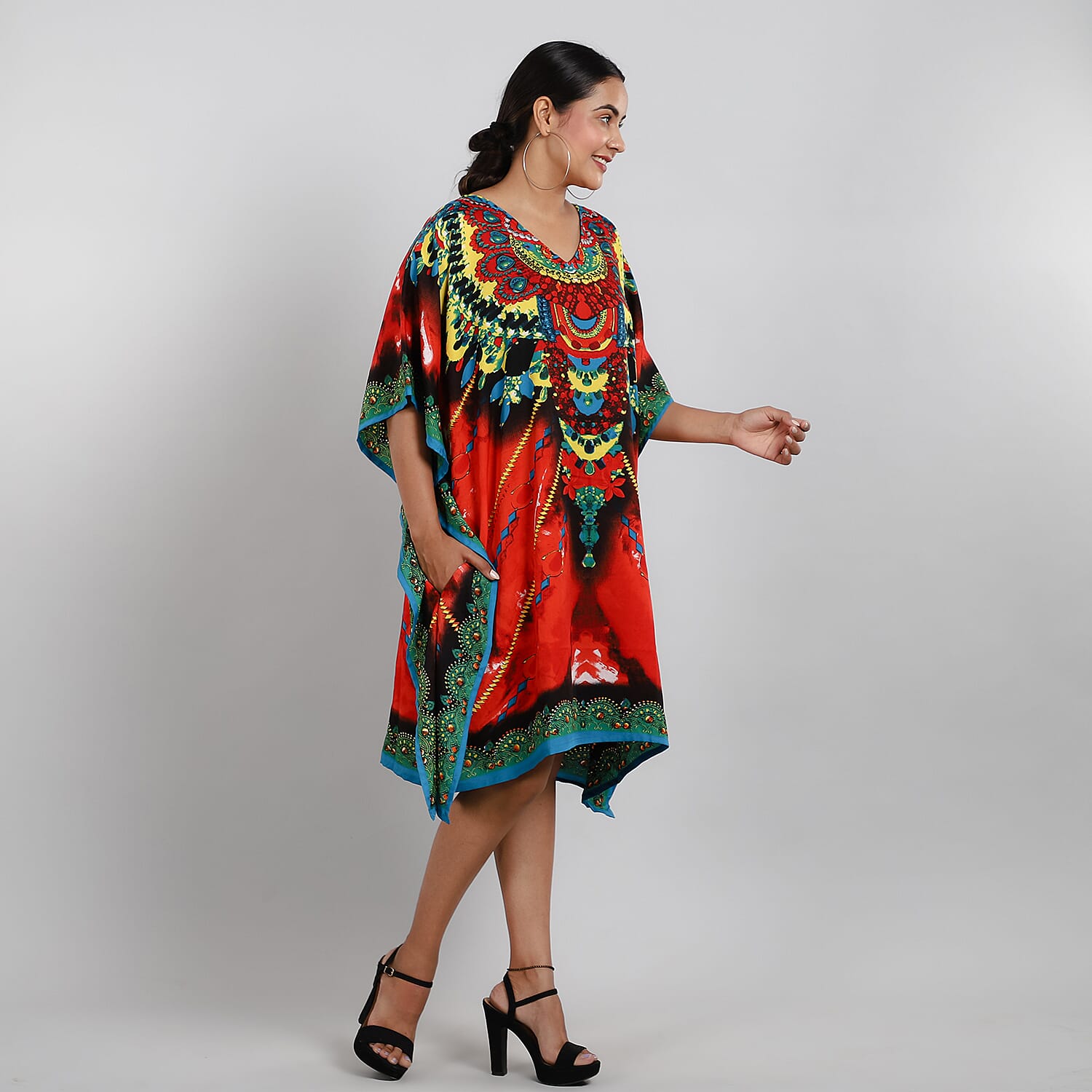 JOVIE Fantasy Printed Short Kaftan - Blue and Multi