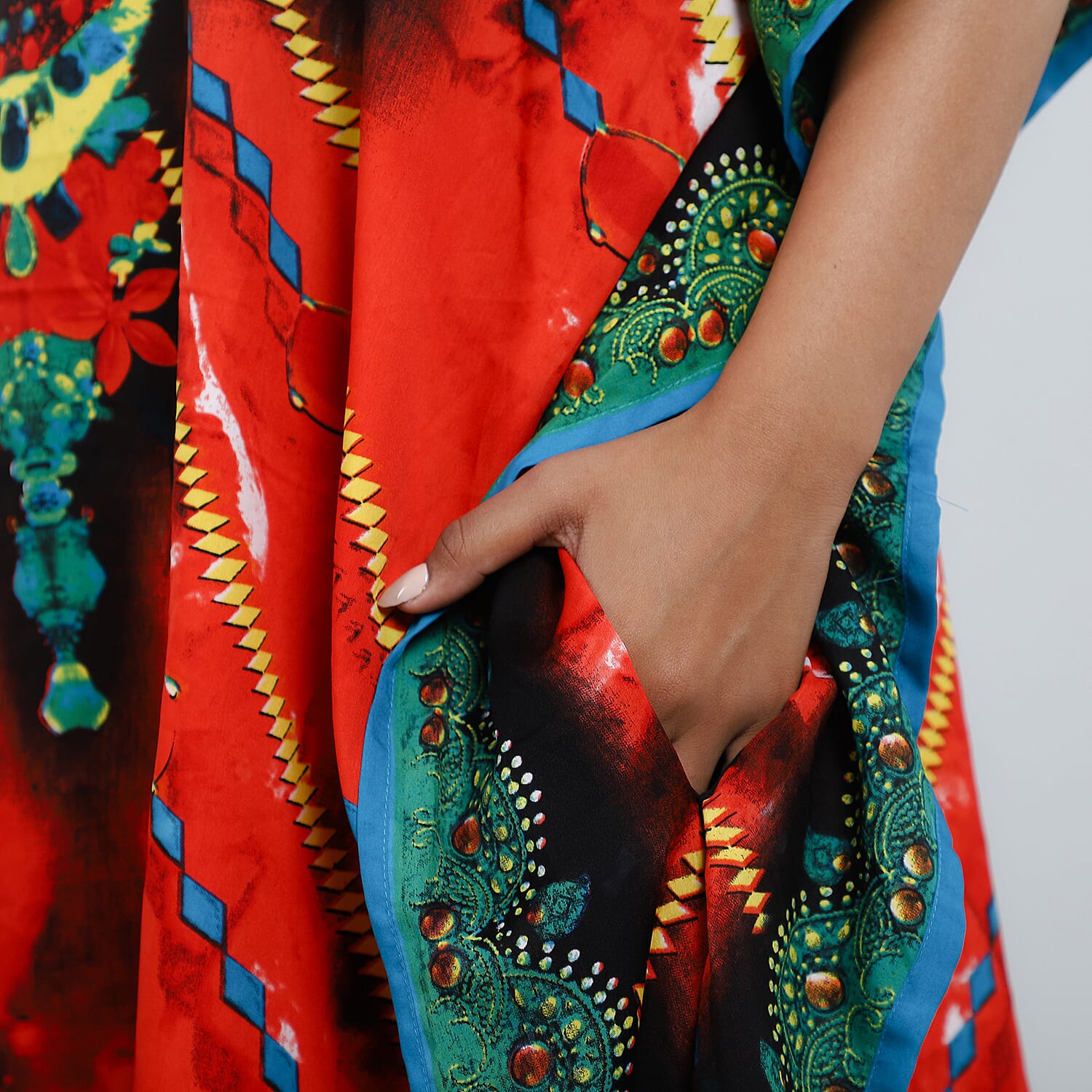 JOVIE Fantasy Printed Short Kaftan - Blue and Multi