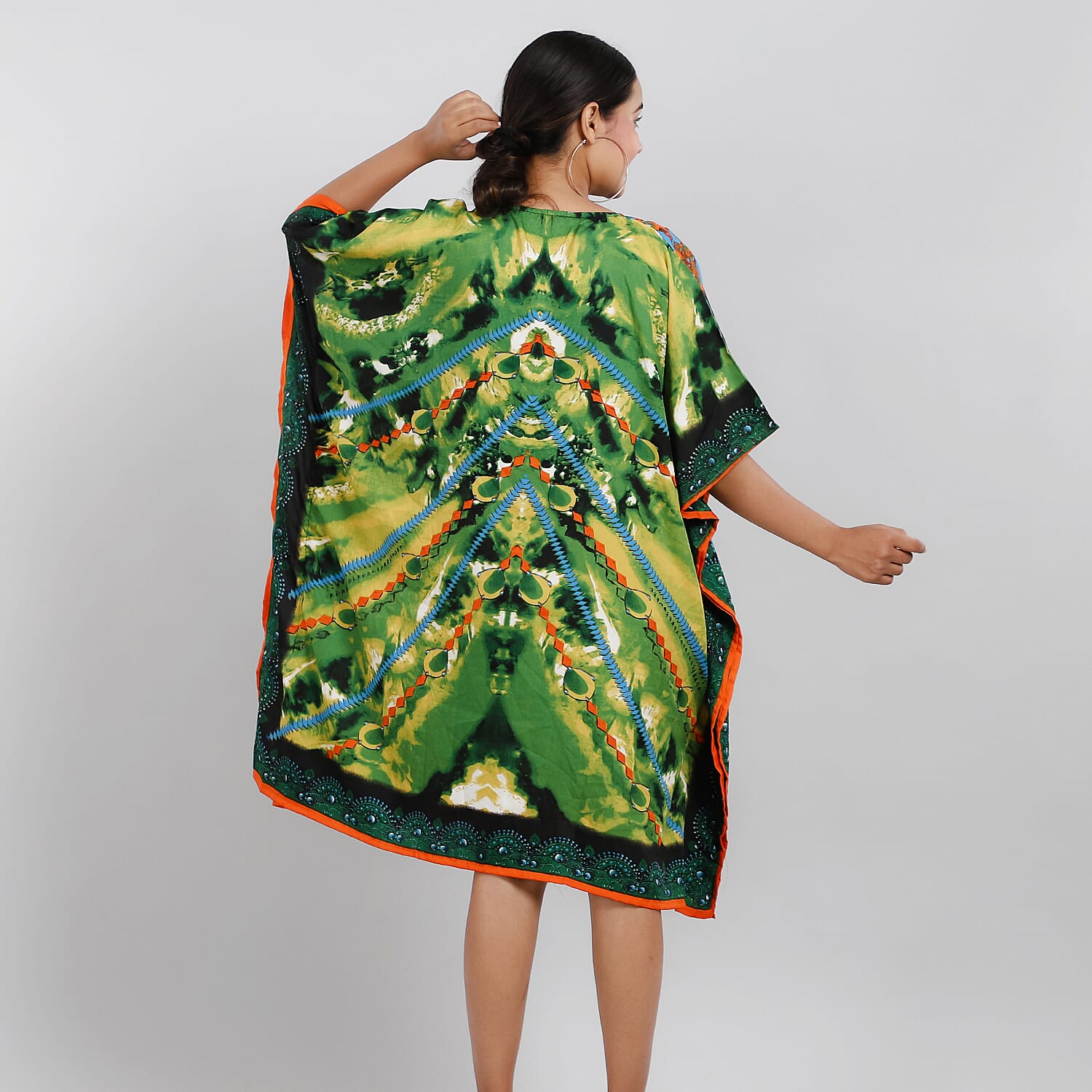 JOVIE Fantasy Printed Short Kaftan (Size 95x80 Cm) - Green & Multi