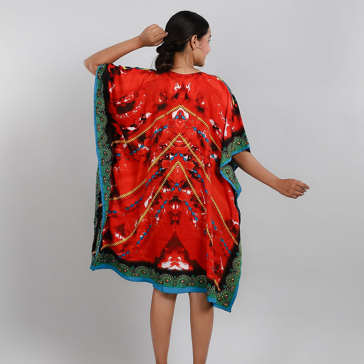 Fantasy Printed Short Kaftan (Size 95x80 Cm) - Red & Multi