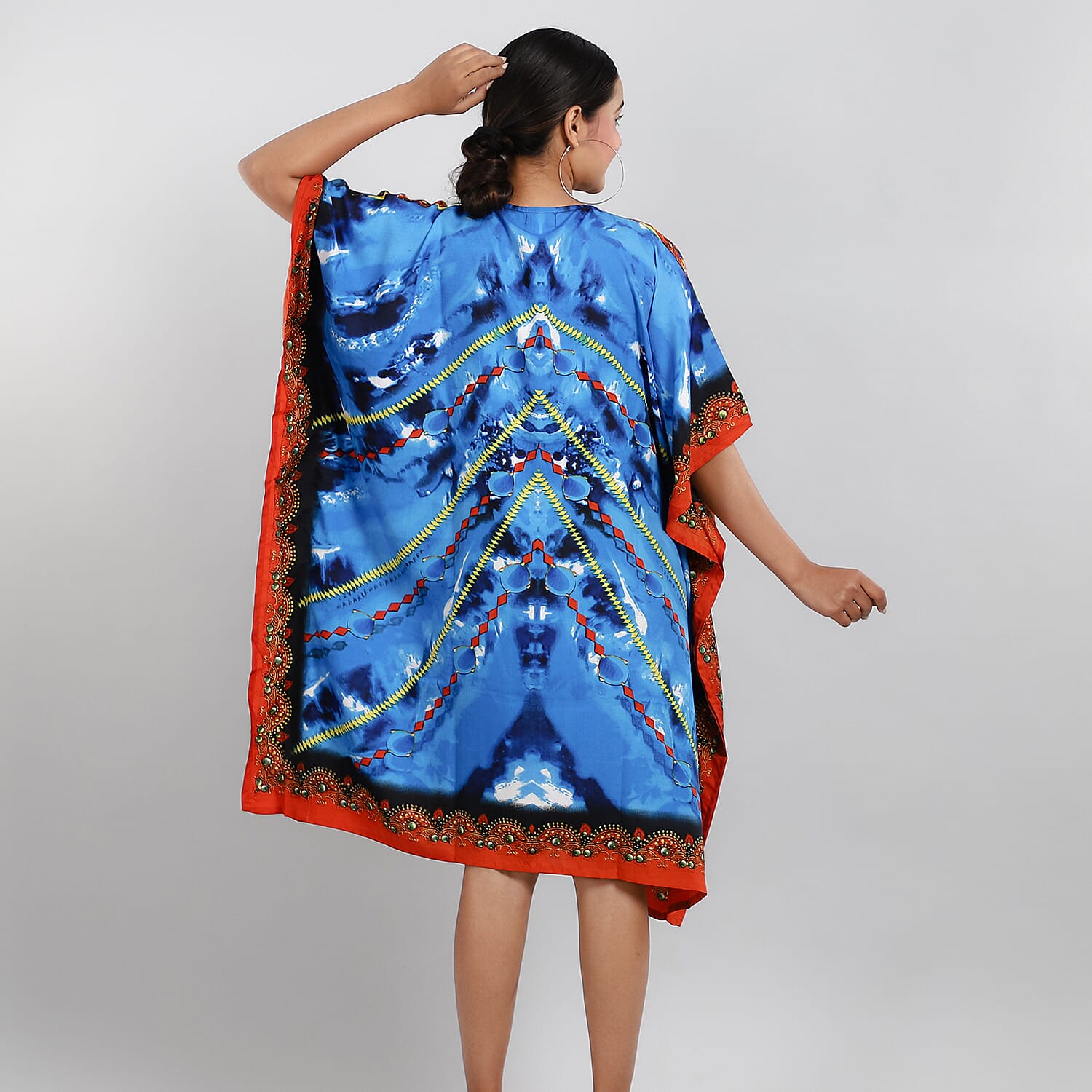 JOVIE Fantasy Printed Short Kaftan (Size 95x80 Cm) - Turquoise & Multi