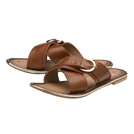 RAVEL Tan Nola Leather Flat Sandals (Size 7)