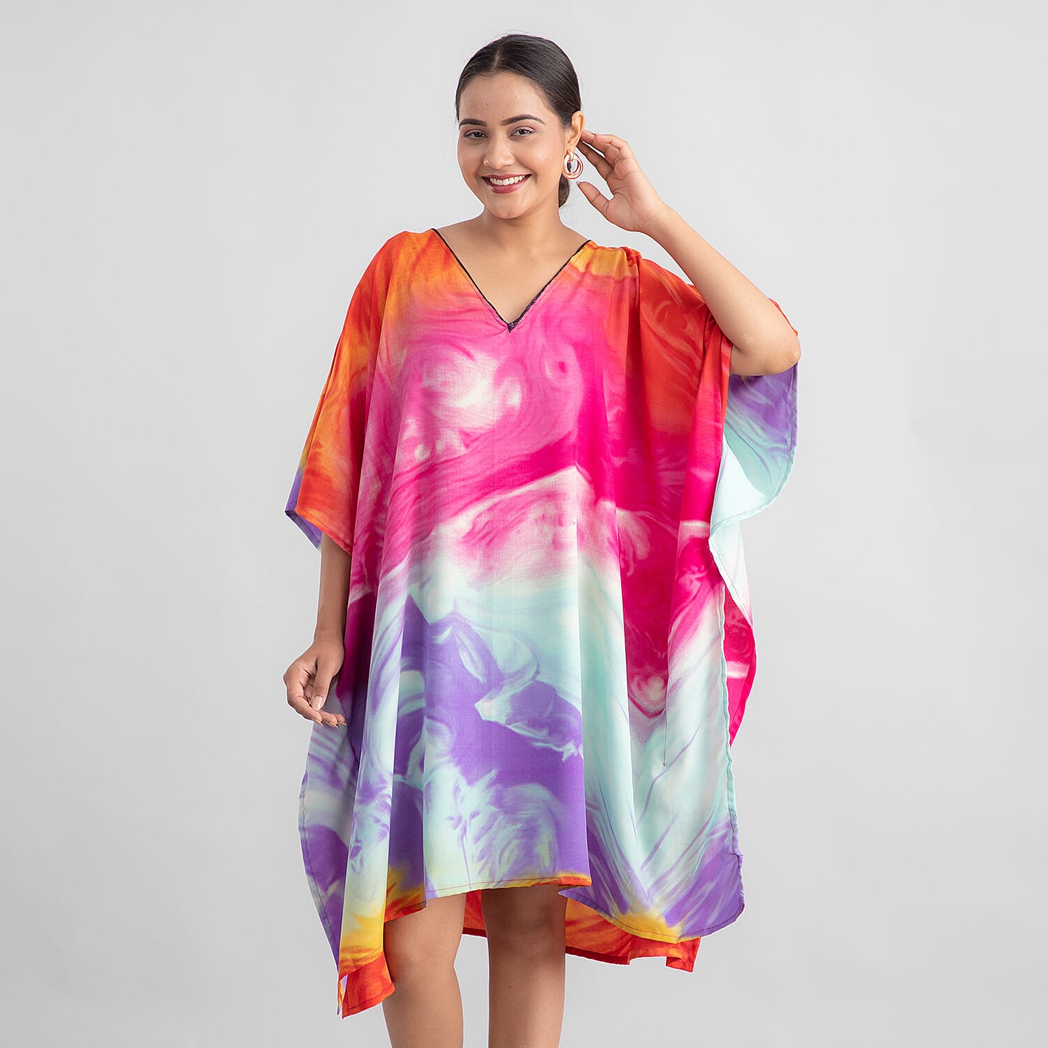 TAMSY Marble Printed Short Kaftan - Blue & Pink