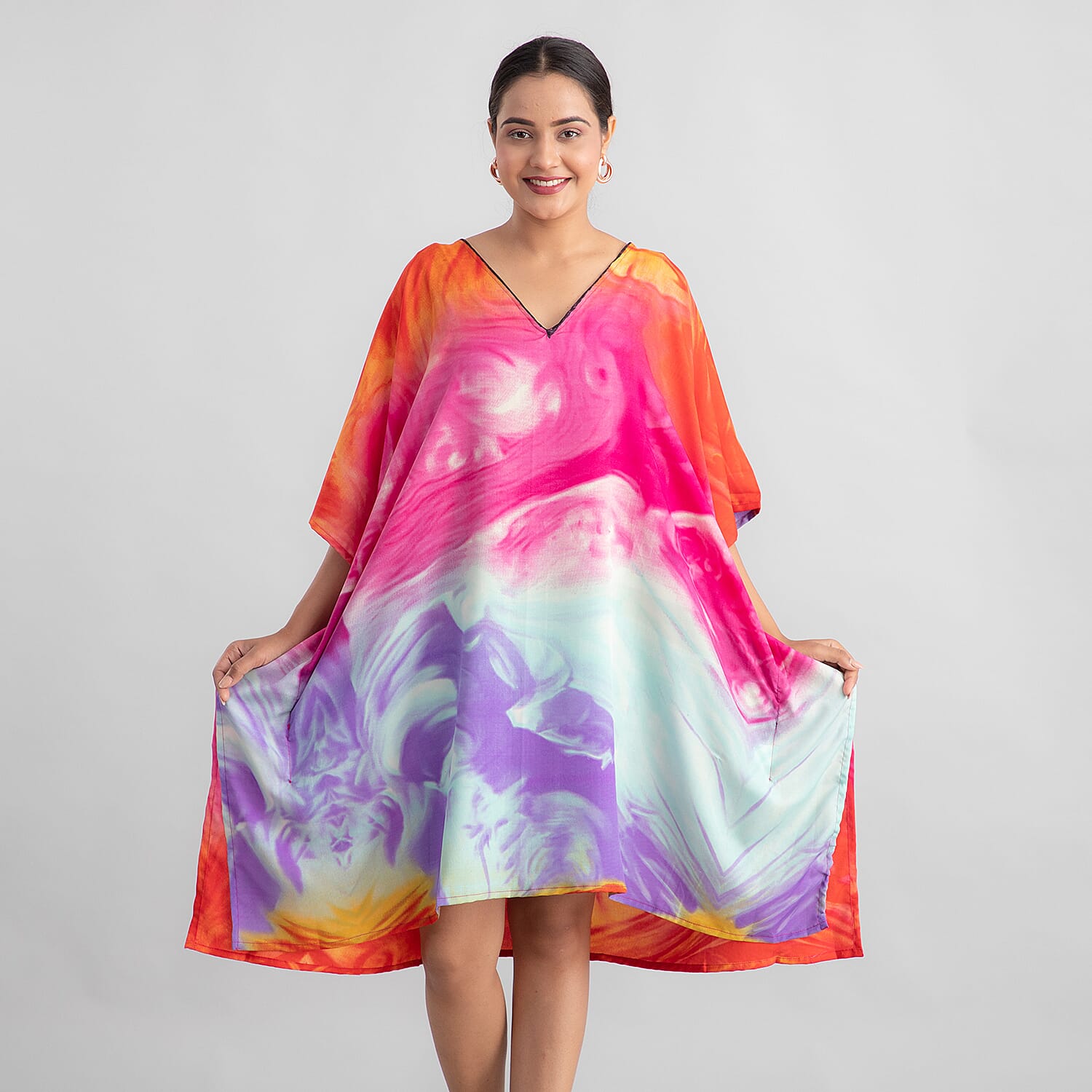 TAMSY Marble Printed Short Kaftan - Blue & Pink