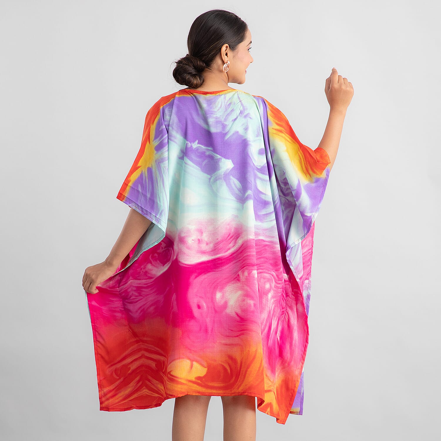 TAMSY Marble Printed Short Kaftan - Blue & Pink