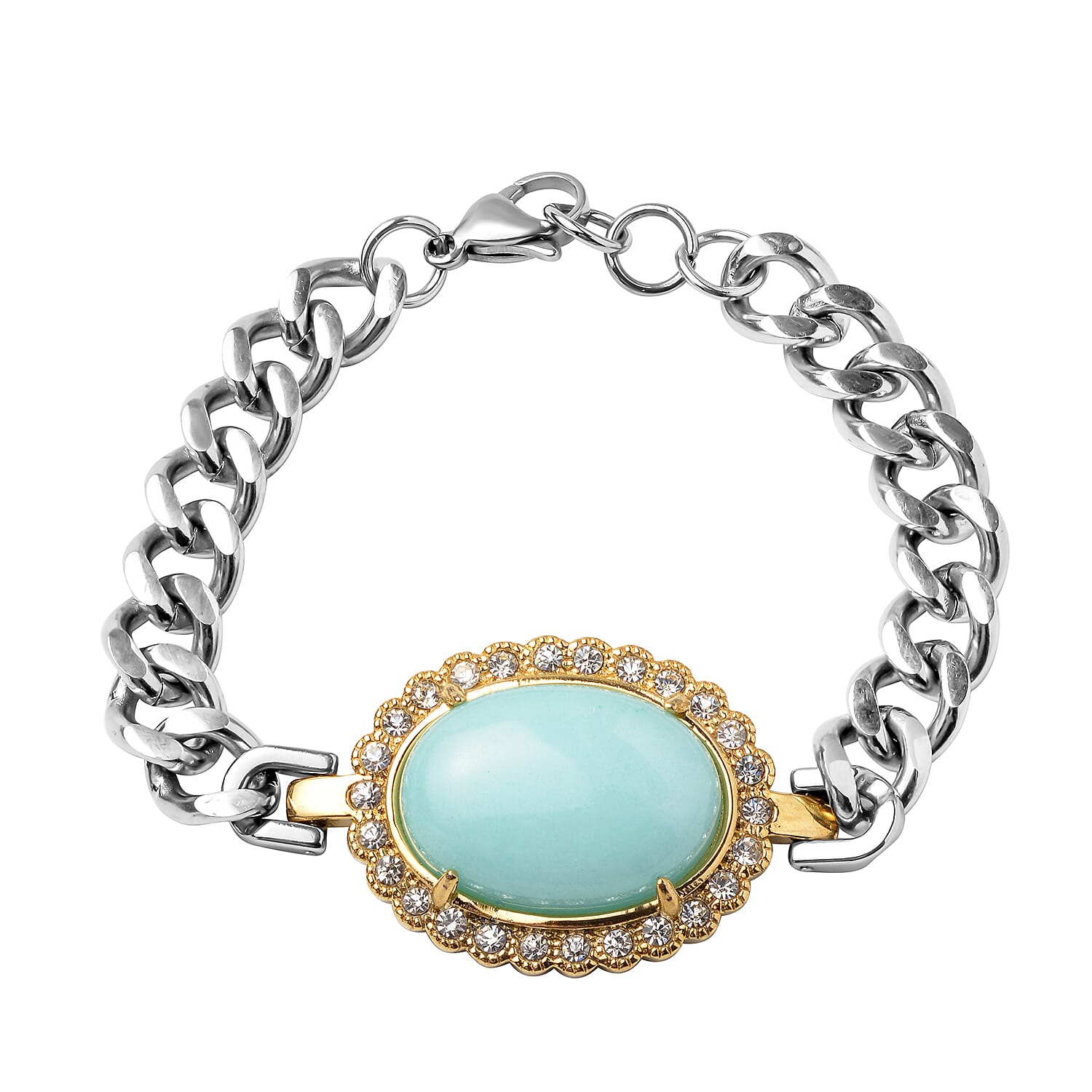 Amazonite and White Austrian Crystal Bracelet (Size - 8.0 Inch With Extender) Lobster Clasp in Stainless Steel