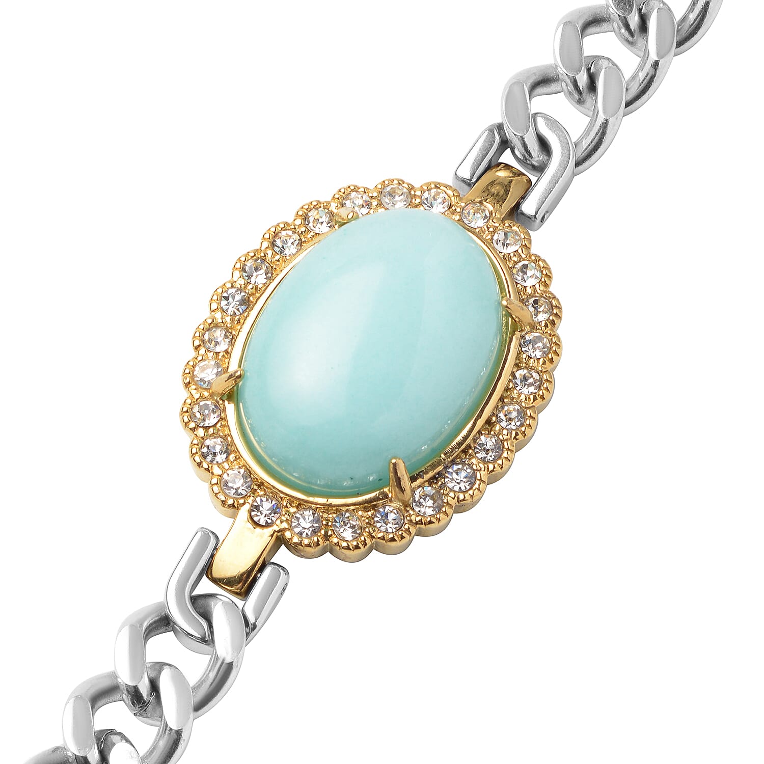 Amazonite and White Austrian Crystal Bracelet (Size - 8.0 Inch With Extender) Lobster Clasp in Stainless Steel