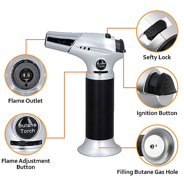 Professional and Refillable Butane Blow Torch with Safety Lock & Adjustable Flame  For Crafts Cooking BBQ Baking