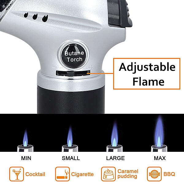 Professional and Refillable Butane Blow Torch with Safety Lock & Adjustable Flame  For Crafts Cooking BBQ Baking