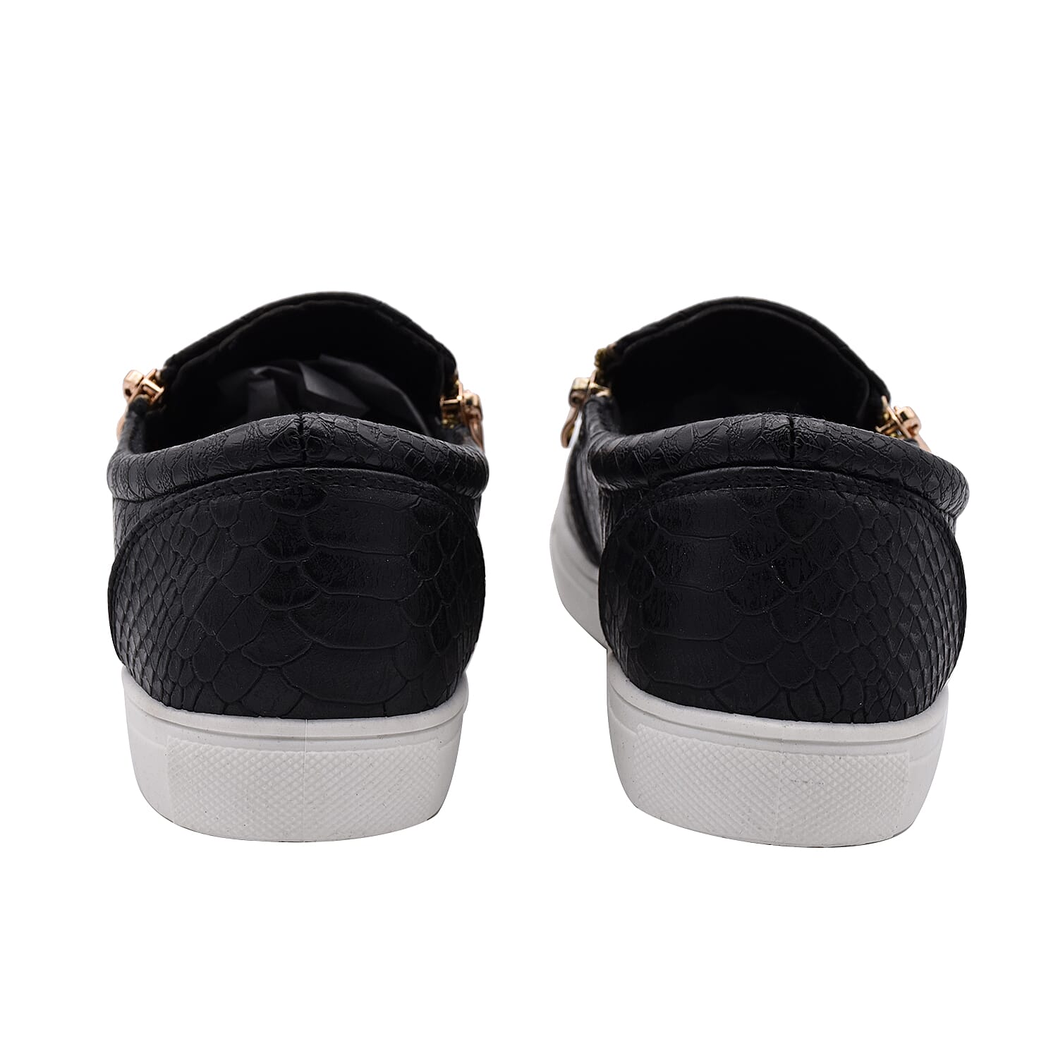 Black Croc Pattern Zipper Canvas Trainers 