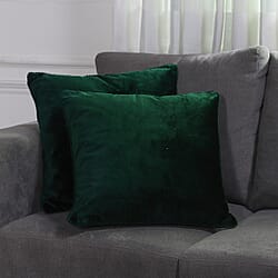 Set of 2 Solid Velvet Cushion Covers with Pom Poms
