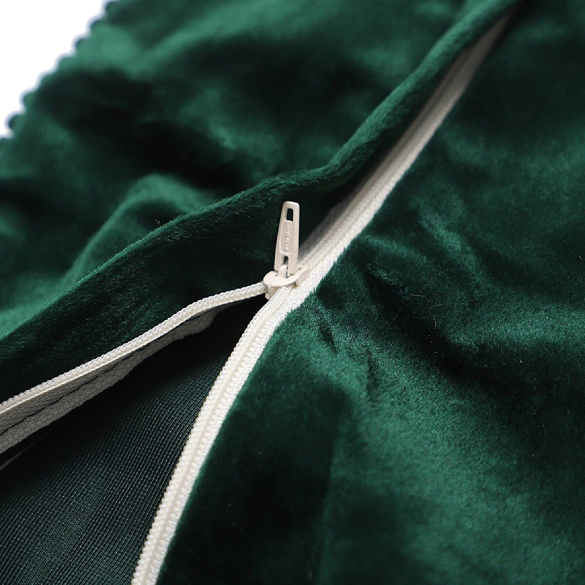 Set of 2 Solid Velvet Cushio Cover with Pom Poms (Size 45x45 Cm) Green