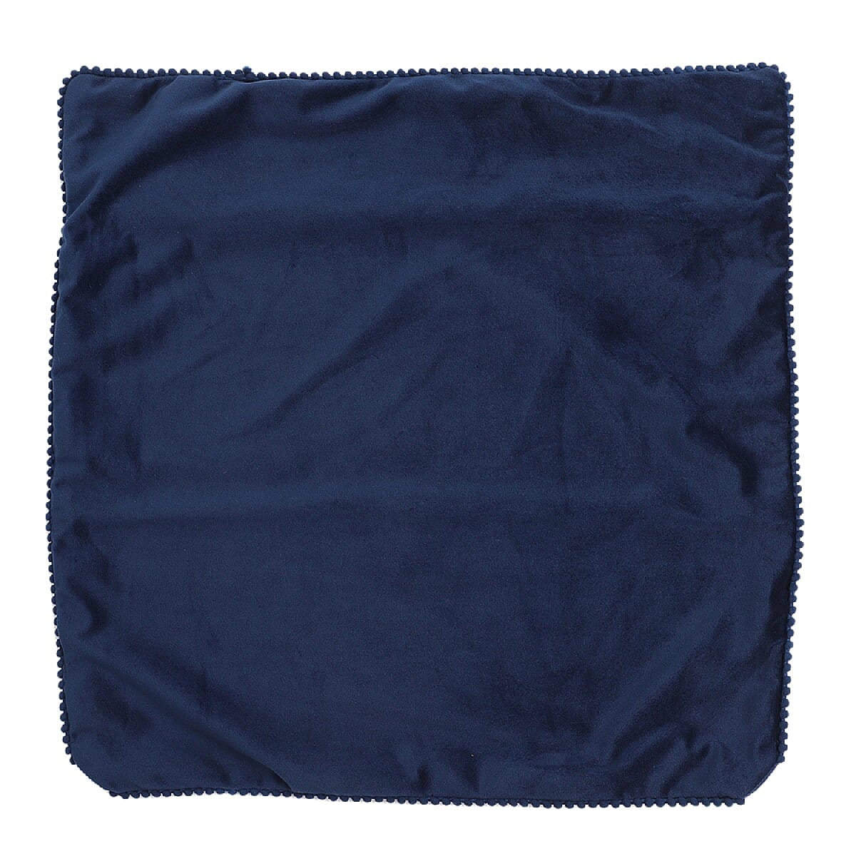 Set of 2 Solid Velvet Cushion Cover with Pom Pom (Size 45x45 Cm)  Light Navy Blue