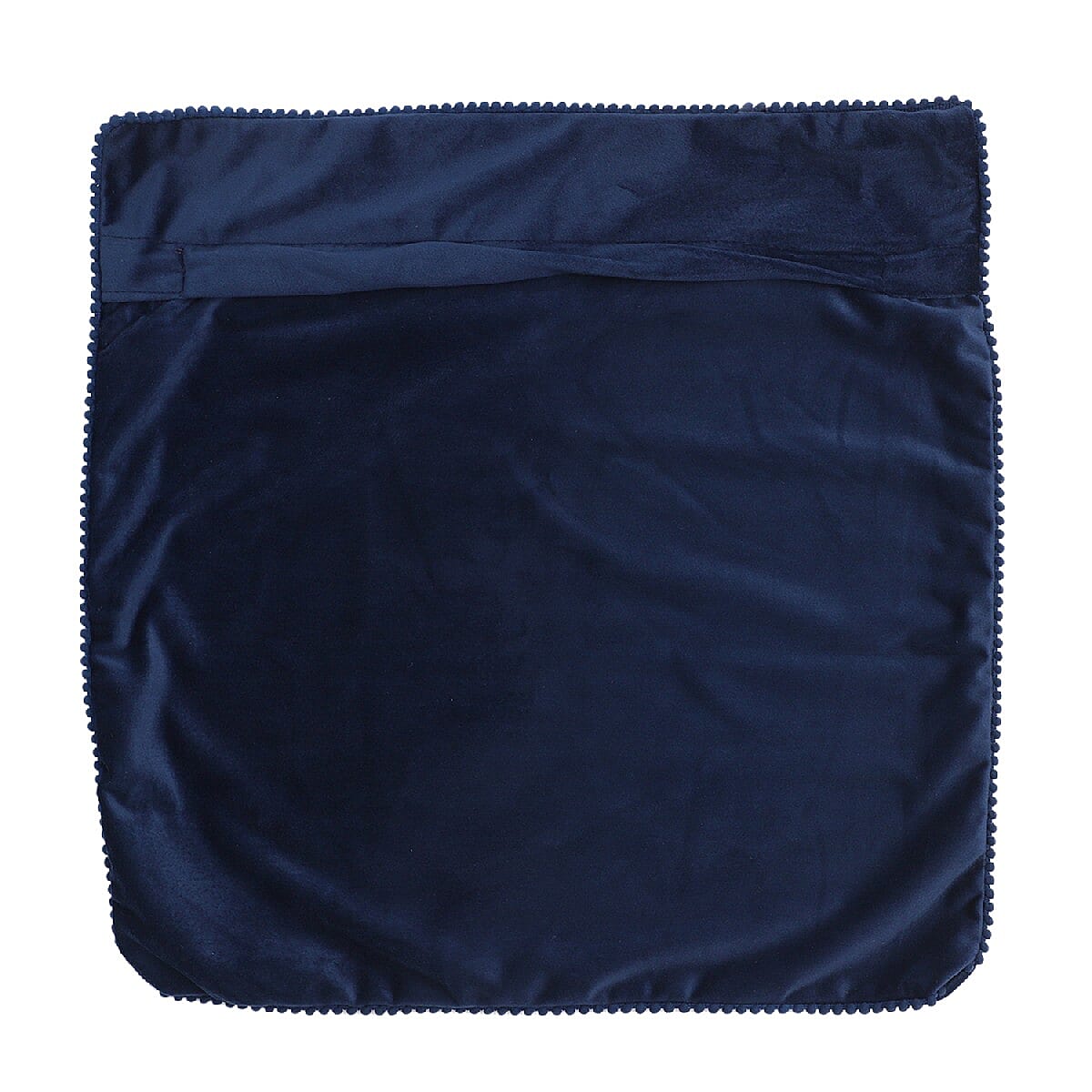 Set of 2 Solid Velvet Cushion Cover with Pom Pom (Size 45x45 Cm)  Light Navy Blue