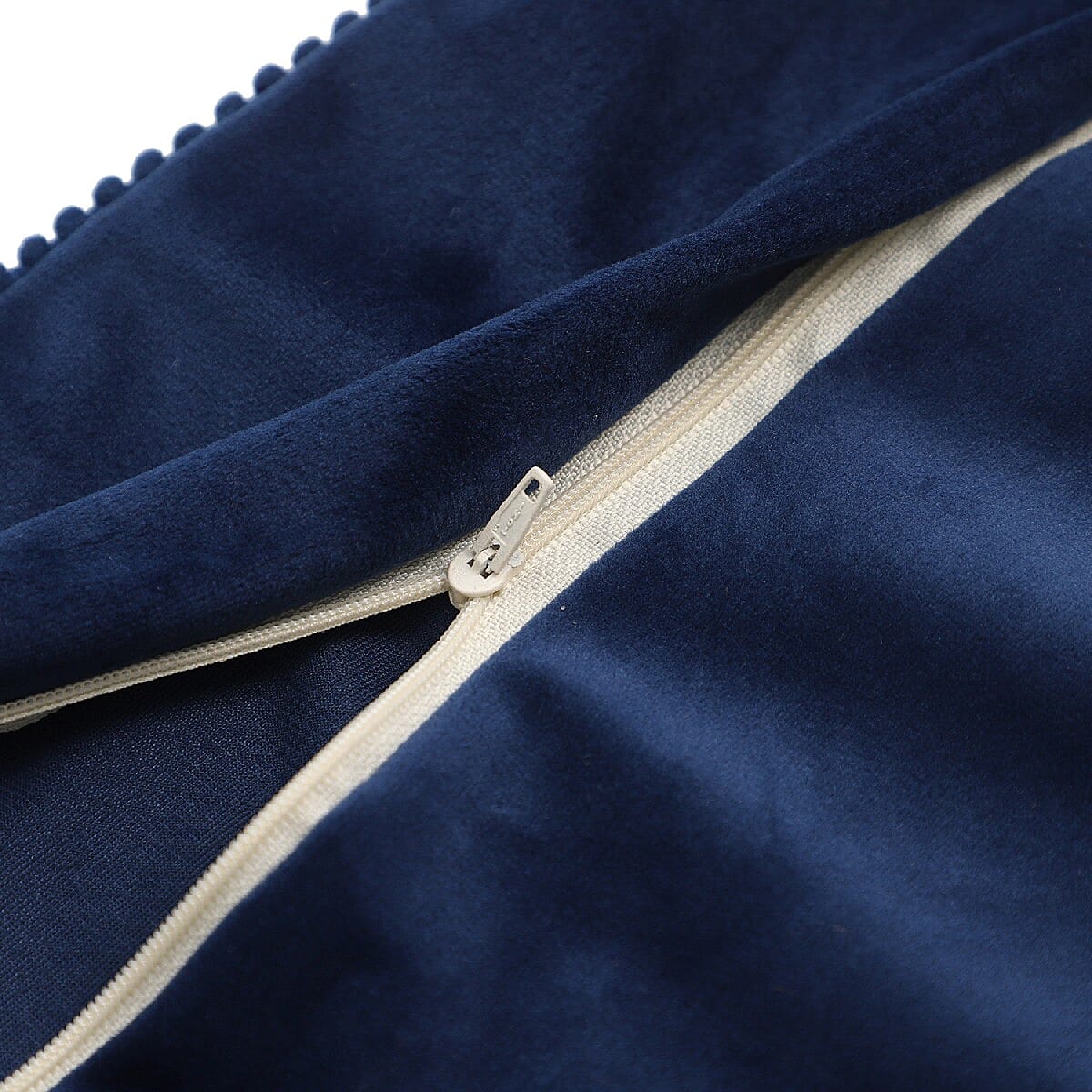 Set of 2 Solid Velvet Cushion Cover with Pom Pom (Size 45x45 Cm)  Light Navy Blue