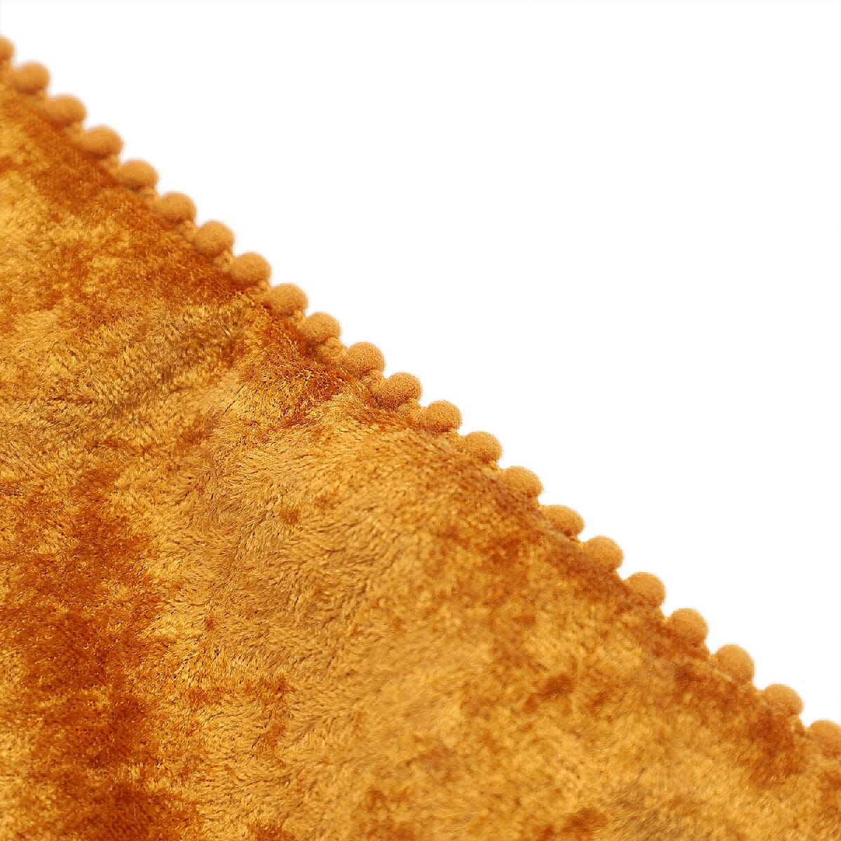 Set of 2 Solid Velvet Cushio Cover with Pom Pom (Size 45x45 Cm) Light Orange