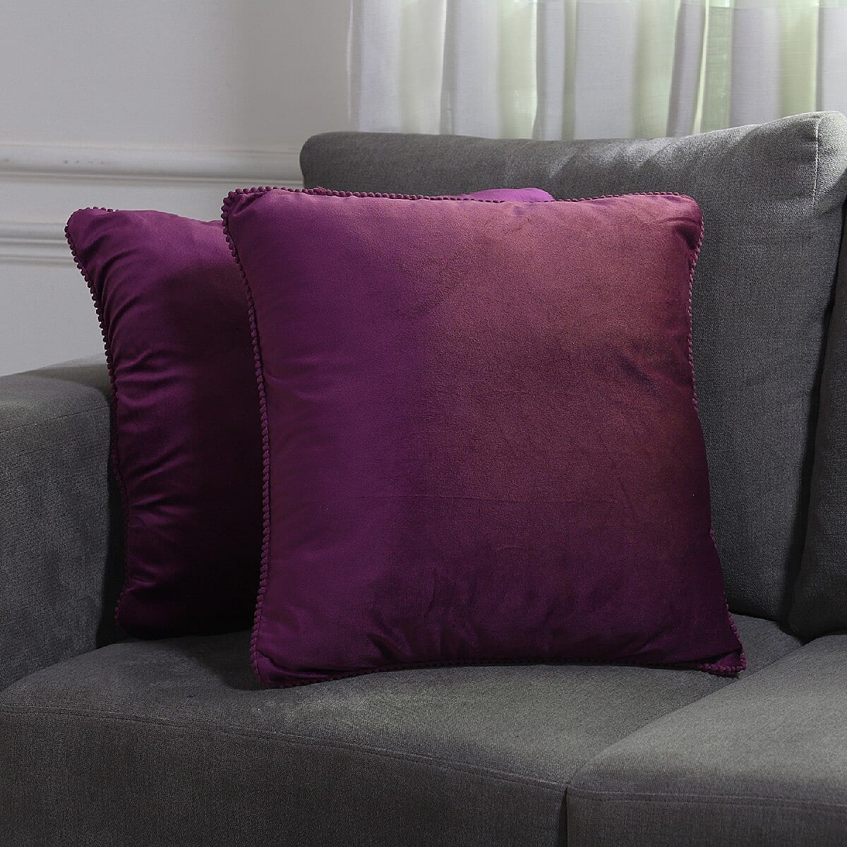 Set of 2- Solid Velvet Cushion Cover (Size 45x45 Cm) - Purple