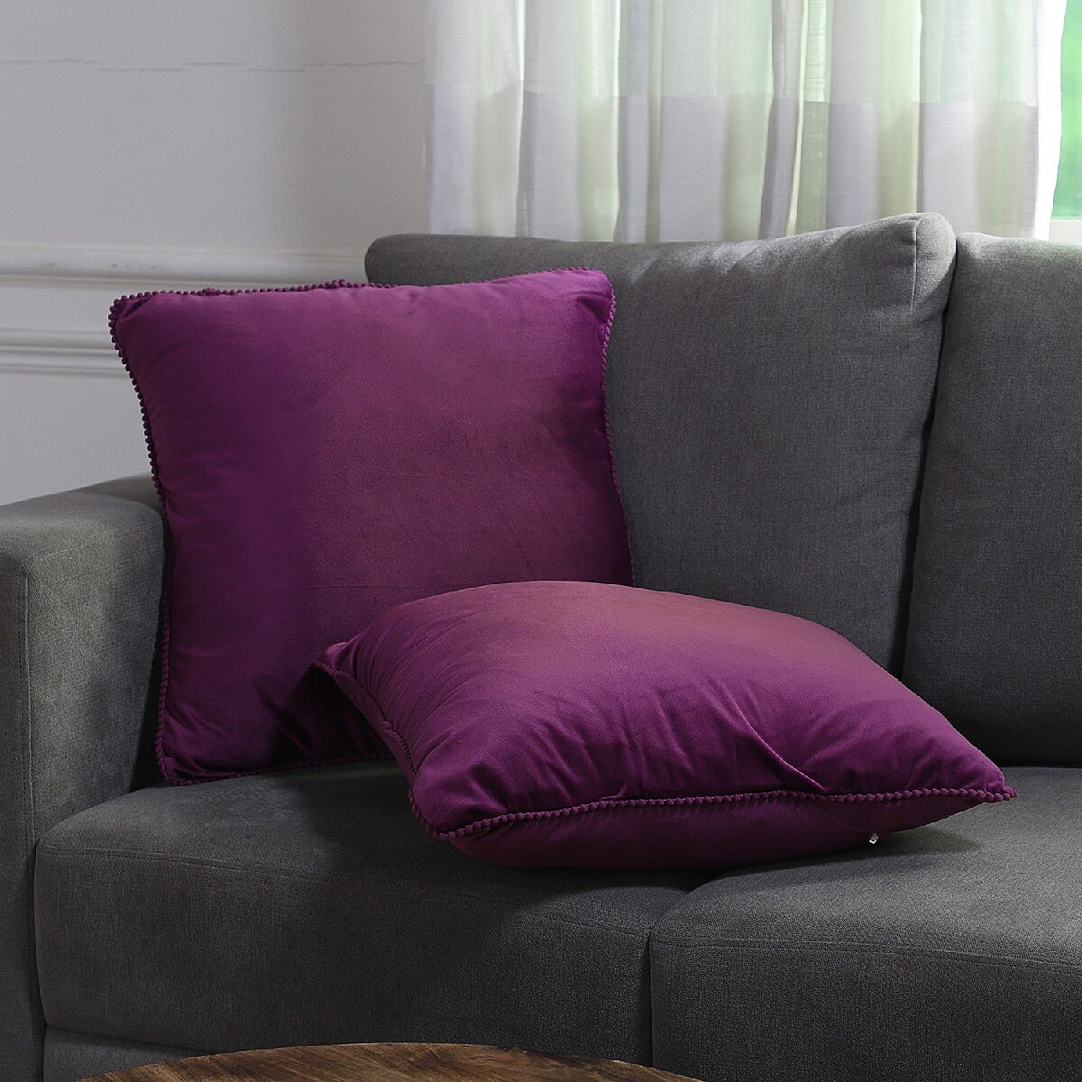 Set of 2- Solid Velvet Cushion Cover (Size 45x45 Cm) - Purple